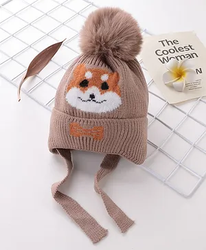 Babyhug Acrylic Woollen Cap Fox Design Brown - Diameter 10.5 cm