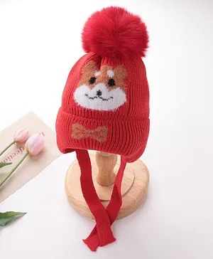 Babyhug Acrylic Woollen Cap Fox Design Red - Diameter 11 cm