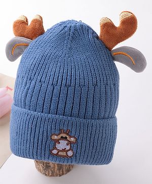 Babyhug Horn Woollen Cap Reindeer Design - Blue