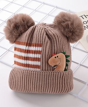 Babyhug Pom Pom Woollen Cap Dino Design - Brown