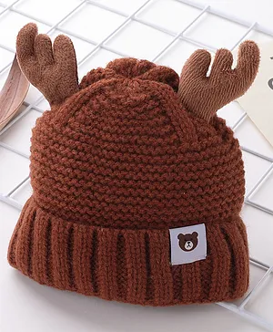 Babyhug Acrylic Woolen Cap Horn Design - Brown