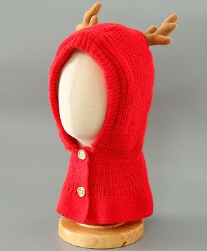 Babyhug Woollen Cap Reindeer Design - Red