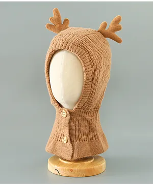 Babyhug Woollen Cap Reindeer Design - Brown