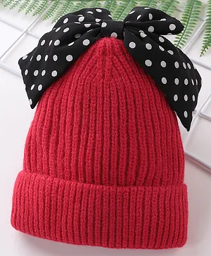 Babyhug Acrylic Woollen Cap Bow Design Small Size - Red