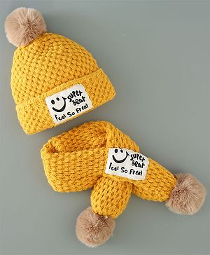 Babyhug Woolen Cap & Muffler Set Yellow - Diameter 10.5 cm