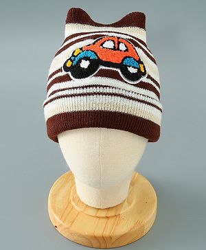 Babyhug Woollen Cap With Stripe & Car Design Multicolor - Diameter 10.5 cm