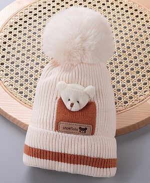 Babyhug Woolen Cap With Pom Pom Beige - Diameter 12.5 cm