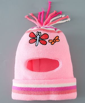 Babyhug Woollen Cap With Bee Design - Pink