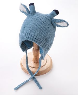 Babyhug Woollen Cap With Giraffe 3D Ear-  Blue