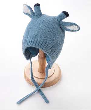 Babyhug Acrylic Woollen Cap With Giraffe 3D Ear-  Blue