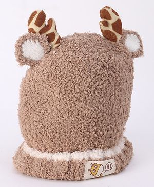 Babyhug Woollen Cap With Giraffe 3D Ear- Light Brown