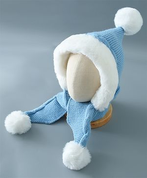 Babyhug Pom Pom Woollen Cap Small Size - Blue