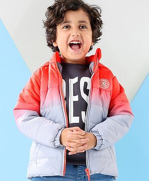 Babyhug Full Sleeves Woven Padded Hoodie Text Patch - Orange