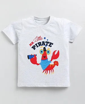 TOONYPORT Sea Life Theme Half Sleeves Mr Little Pirate Crab Printed Tee - Grey