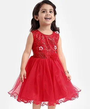 Mark & Mia Sleeveless Knee Length Party wear Frocks Sequin Detailing - Red