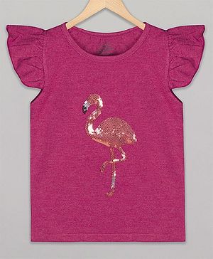 The Sandbox Clothing Co Short Flutter Sleeves Flamingo Sequins Embellished Top - Pink