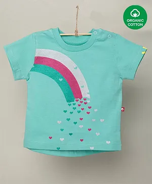 Nino Bambino 100% Cotton Half Sleeves Rainbow & Heart Printed Tee - Blue
