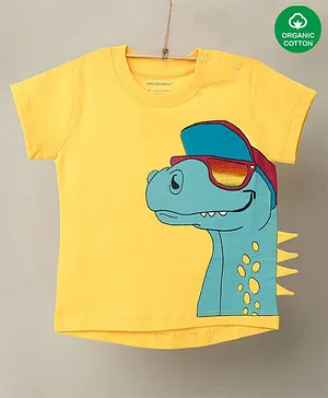 Nino Bambino 100% Cotton Half Sleeves Dinosaur With Sunglasses Printed Tee - Yellow