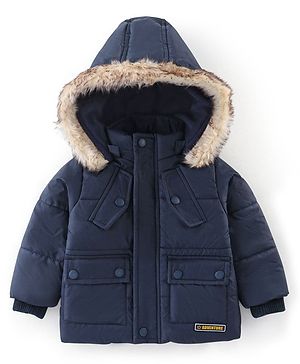 Babyhug Full Sleeves Hooded & Padded Jacket Solid- Navy Blue