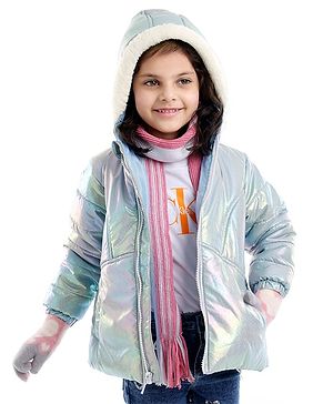 Babyhug Woven Full Sleeves Textured Jacket with Hood - Silver