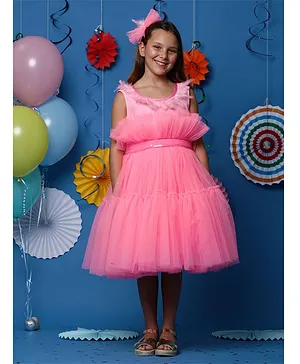 Casa Ninos Neon pink feather Dress For Girls