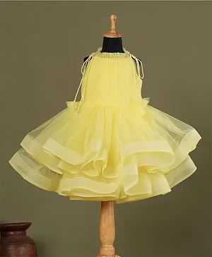 Casa Ninos Yellow Double Layered Dress For Girls