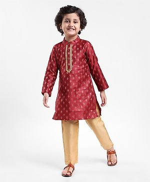 Babyhug Woven Full Sleeves Brocade Kurta & Pyjama Set - Maroon