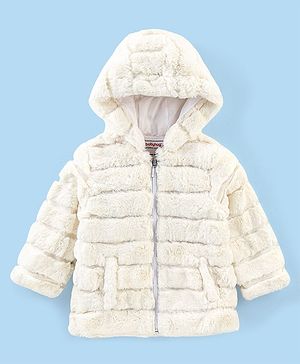 Babyhug Woven Full Sleeves Stripe Textured Hoodie with Cotton Lining - White