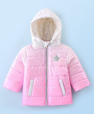 Babyhug Woven Full Sleeves Hoodie with Star Badge - Pink