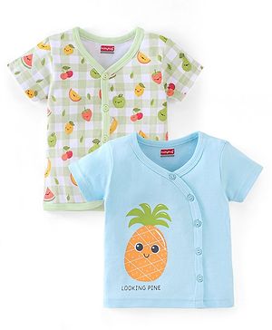 Babyhug 100% Cotton Half Sleeves Vests Checks & Pineapple Print Pack of 2- Blue & Green
