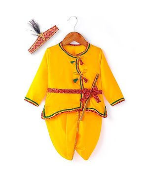 Babyhug Woven Full Sleeves Jamna Set with Forehead Cap & Waistband - Yellow