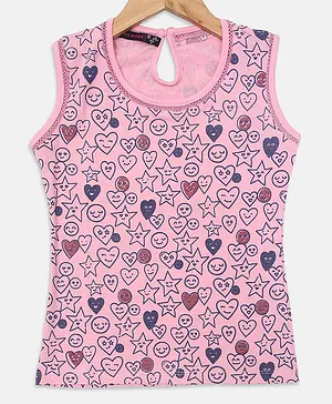 Nins Moda Sleeveless Hearts & Stars Printed Top - Pink