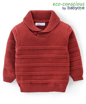 Babyoye 100% Cotton Cable Knit Full Sleeves Pullover Sweater - Red
