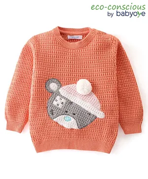 Babyoye 100% Cotton Solid Dyed Full Sleeves Sweater - Orange