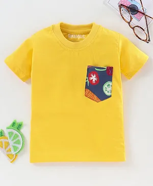 Rikidoos Half Sleeves Front Pocket Veggies Printed Tee - Yellow