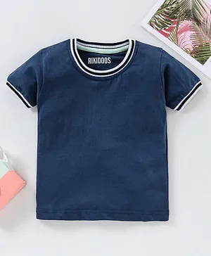Rikidoos Half Sleeves Solid Ringer Tee - Navy Blue