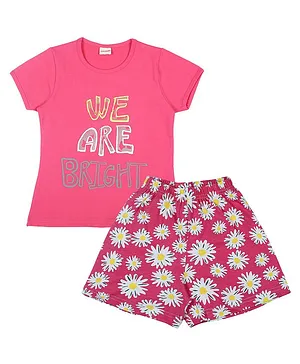 RAINE AND JAINE Half Sleeves We Are Bright Tee With Seamless Daisy Flowers Printed Shorts - Pink