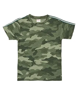 RAINE AND JAINE Half Sleeves Military Camouflage Printed Tee - Khaki Green
