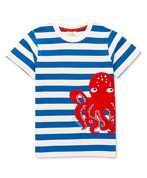 JusCubs Half Sleeves Striped Octopus Embroidered Tee - Blue
