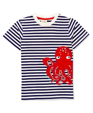 JusCubs Half Sleeves Striped Octopus Embroidered Tee - Navy Blue
