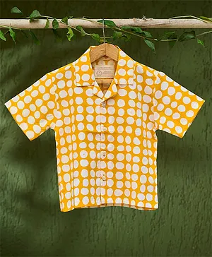 Love the World Today Half Sleeves All Over Polka Dot Hand Block Printed Shirt - Yellow