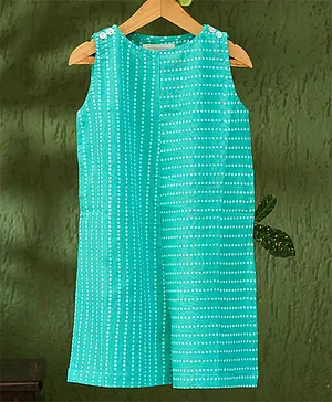 Love the World Today Sleeveless Striped Patterned Polka Dot Hand Block Printed Jumpsuit - Blue