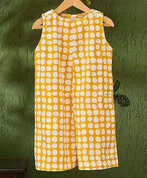 Love the World Today Sleeveless Striped Patterned Polka Dot Hand Block Printed Jumpsuit - Yellow