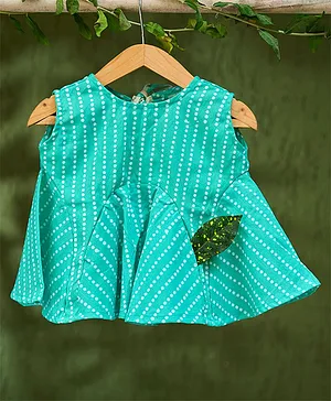Love the World Today Sleeveless Striped Patterned Polka Dot Hand Block Printed Cut & Sew Designed Top - Blue