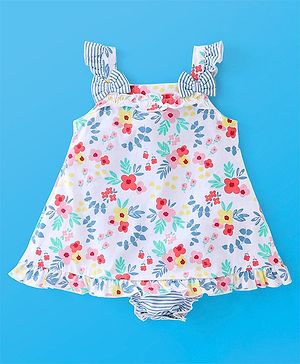 Babyhug 100% Cotton Knit Sleeveless Onesie Floral Print - White