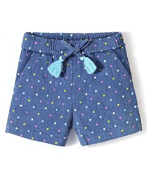 Babyhug Cotton Stretched Mid Thigh Length Shorts With Polka Dots Print - Blue