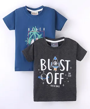 Dapper Dudes Pack Of 2 Half Sleeves Blast Off & Beach Break Printed Tees - Navy Blue Black