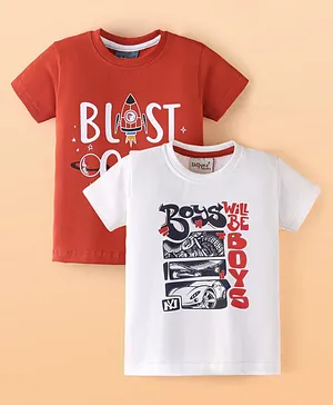 Dapper Dudes Pack Of 2 Half Sleeves Graffiti Art & Blast Off Spaceship Printed Tees - Dark Orange & White