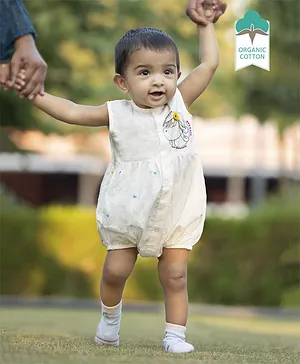 Keebee Organics Organic Cotton Sleeveless Girl Hearts Embroidered Onesie - White
