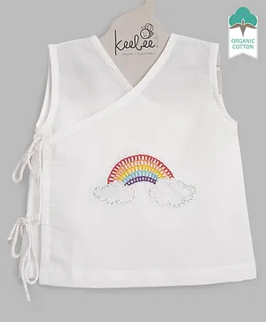 Keebee Organics Organic Cotton Sleeveless Rainbow Embroidered Jhabla Vest - White